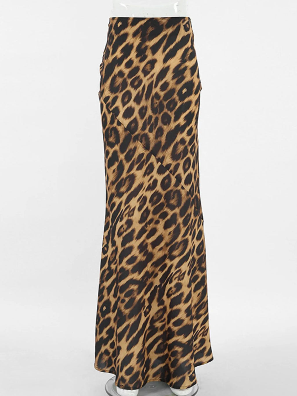 Leopard Print High Waist Flare Maxi Skirt