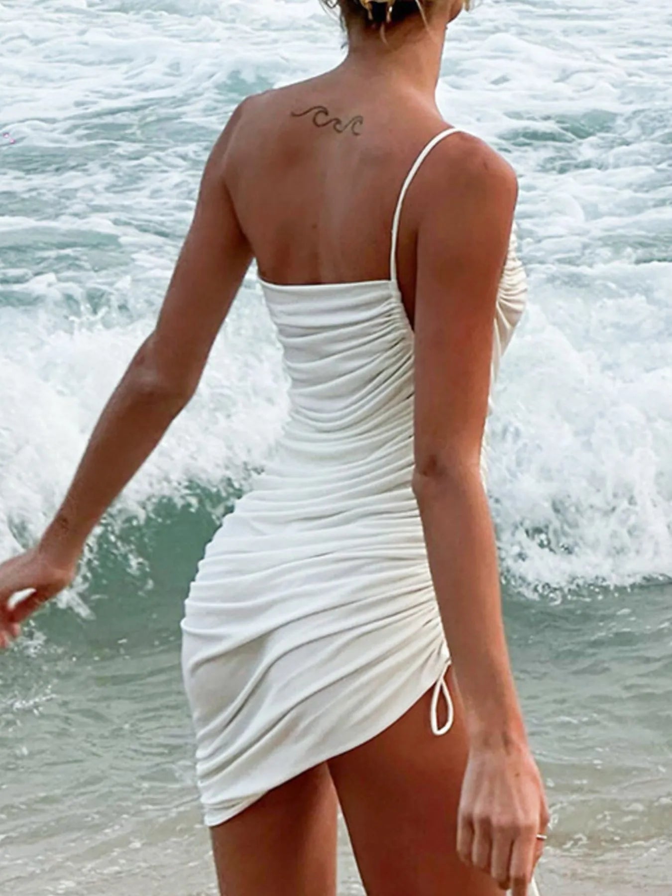 Ruched One Shoulder Mini Dress